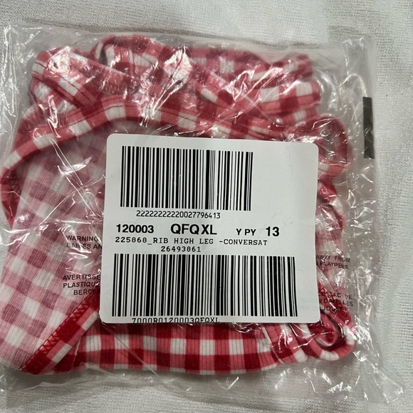 NEW NIP VS PINK victoria secret bikini panty underwear XL red white plaid - Picture 6 of 6